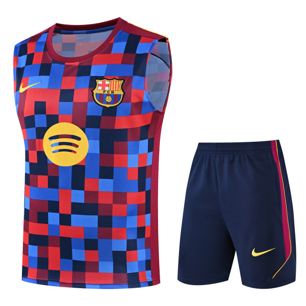 2026-27 Mens Barcelona Red Blue Vest Training Short Suit
