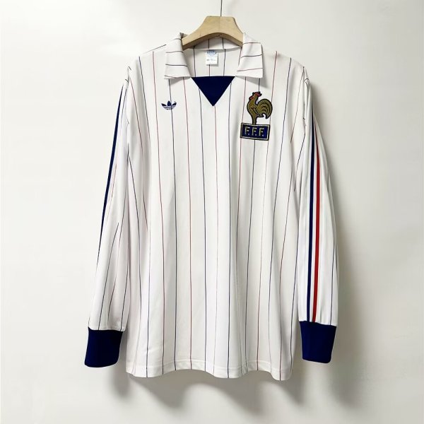 1980 France Away Retro Long Sleeves Soccer Jersey