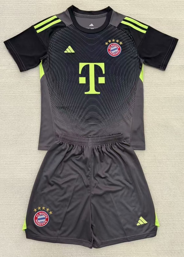 25-26 Bayern Grey Black Goalkeeper Kids Soccer Jersey