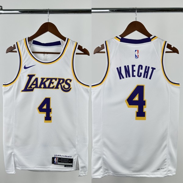 24-25 Lakers KNECHT #4 White Top Quality Hot Pressing NBA Jersey(圆领)
