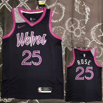 Timberwolves ROSE #25 Purple Black Top Quality Hot Pressing NBA Jersey Timberwolves ROSE #25 Purple Black Top Quality Hot Pressing NBA Jersey