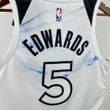 24-25 Timberwolves EDWARDS #5 White City Edition Top Quality Hot Pressing NBA Jersey