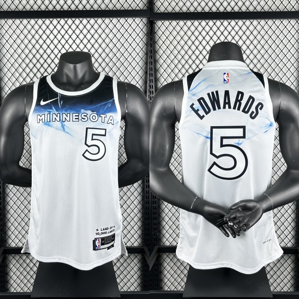 24-25 Timberwolves EDWARDS #5 White City Edition Top Quality Hot Pressing NBA Jersey