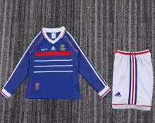 1998 France Home Long sleeves Retro Kids Soccer Jersey