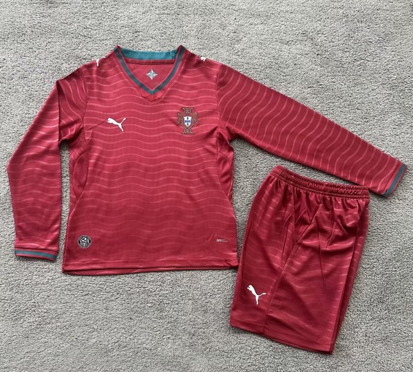 2026 Portugal Home Long Sleeve Kids Soccer Jersey (长袖)