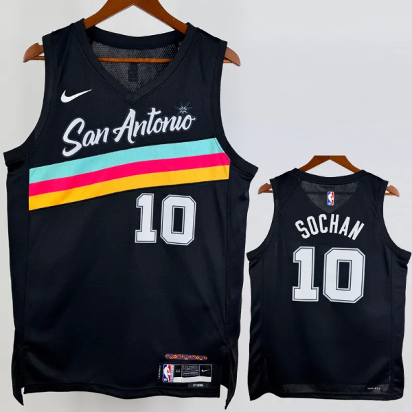 25-26 SA Spurs SOCHAN #10 Black City Edition Top Quality Hot Pressing NBA Jersey (V领）