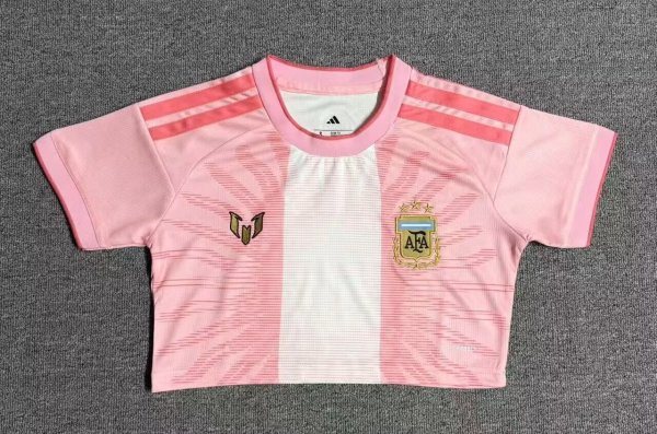 26-27 Argentina Pink Messi Farewell Match Women Cheerleading Short-sleeved (女)