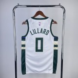 23 NBA Bucks home white #0 Lillard Basketball Jersey
