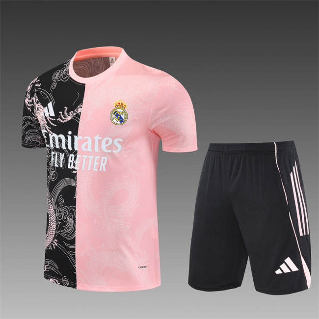 25/26 Real Madrid kids Short sleeve training suit Pink Black