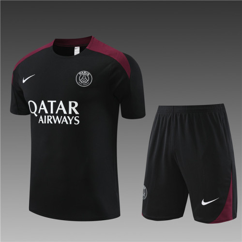 24/25 PSG kids short -sleeved black training suit