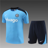 24/25 Chelsea kids short -sleeved Light blue training suit