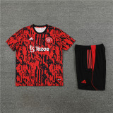 24/25 Manchester United kids Short sleeve training suit Jujube red