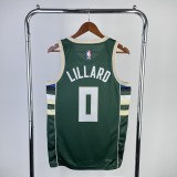 23 Bucks away green #0 Lillard Basketball Jersey