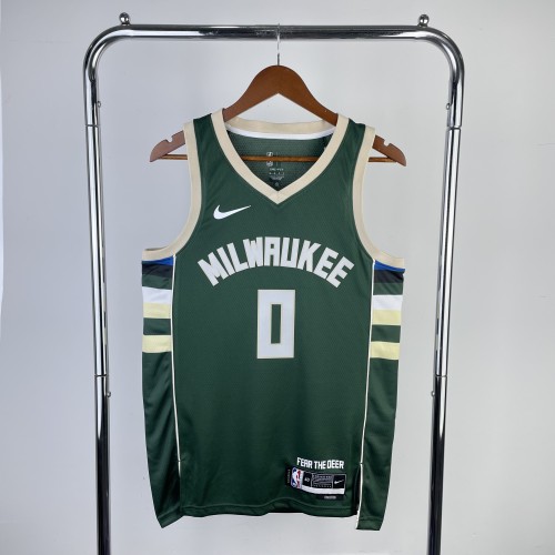 23 Bucks away green #0 Lillard Basketball Jersey