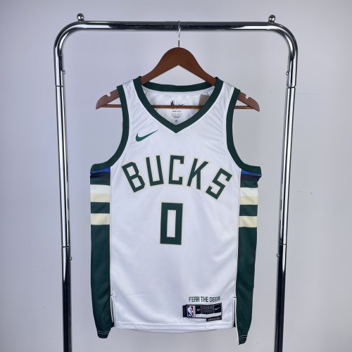 23 NBA Bucks home white #0 Lillard Basketball Jersey