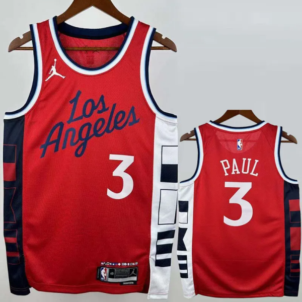 24-25 Clippers PAUL #3 Red Top Quality Hot Pressing NBA Jersey (Trapeze Edition) 飞人版