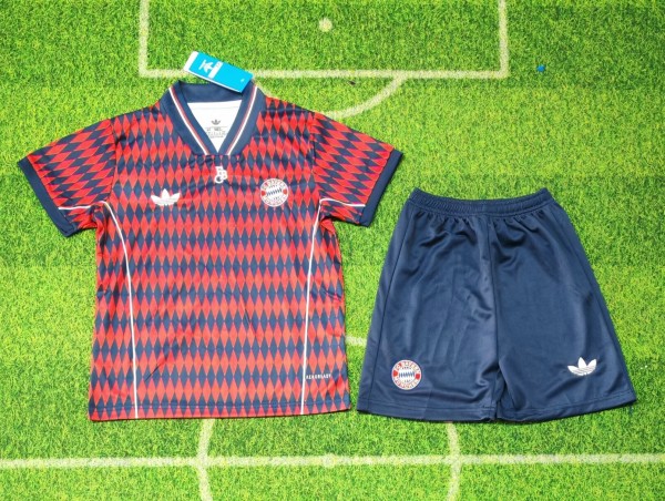 25-26 Bayern Red Blue Casual Edition Kids Soccer Jersey