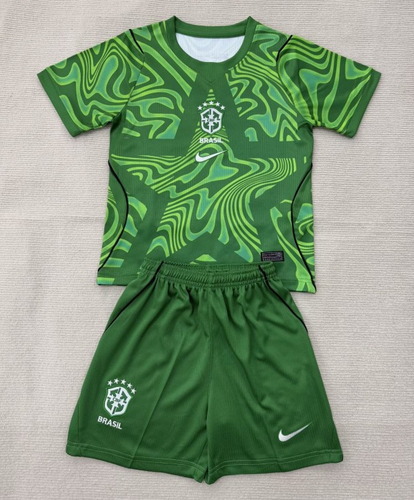 2026 Brazil Green GoalKeeper Kids Soccer Jersey
