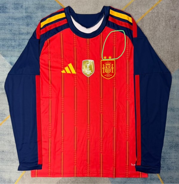 2026 World Cup Spain Home Long Sleeve Fans Soccer Jersey (With 2 Star)*两颗星