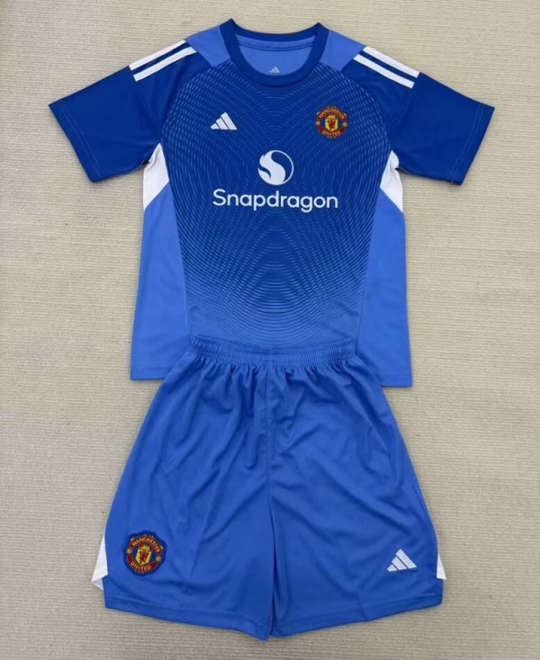 25-26 Man Utd Blue GoalKeeper Kids Soccer Jersey