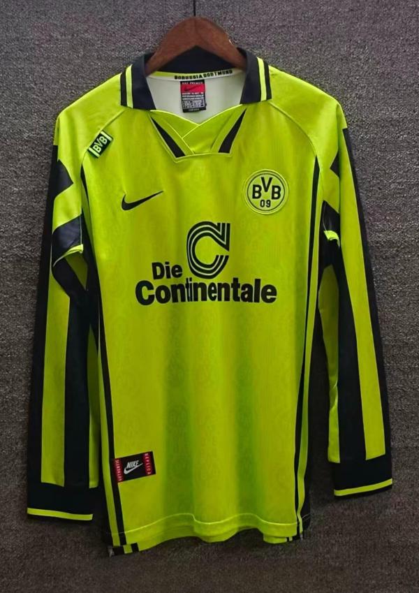 1996 Dortmund Away Black Long sleeves Retro Soccer Jersey