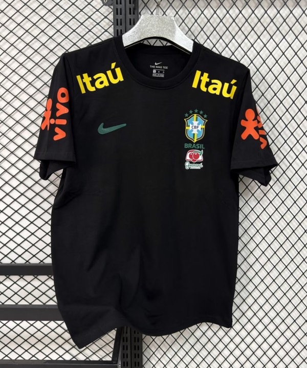 26-27 Brazil Black High Quality Pure Cotton Casual T-Shirt