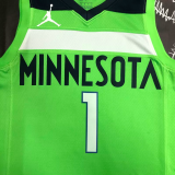 Timberwolves EDWARDS #1 Fluorescent Green Top Quality Hot Pressing NBA Jersey