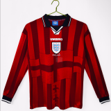 1998 England Away Red Retro Long Sleeve Soccer Jersey