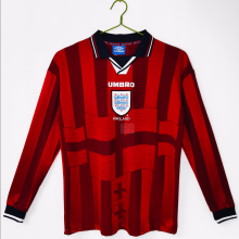 1998 England Away Red Retro Long Sleeve Soccer Jersey