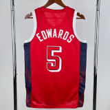 2024 Olympic Game USA EDWARDS # 5 Red Basketball Jersey