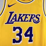 24-25 Lakers O'Neal #34 Yellow Top Quality Hot Pressing NBA Jersey(圆领)
