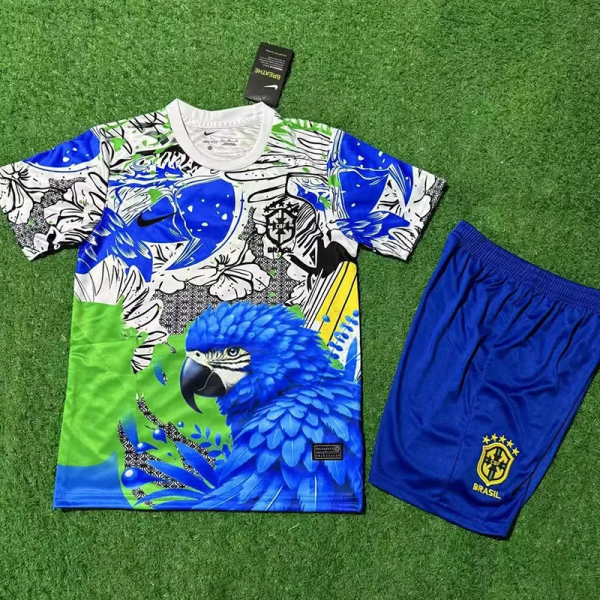 25-26 Brazil Blue Special Edition Kids Soccer Jersey 鹦鹉