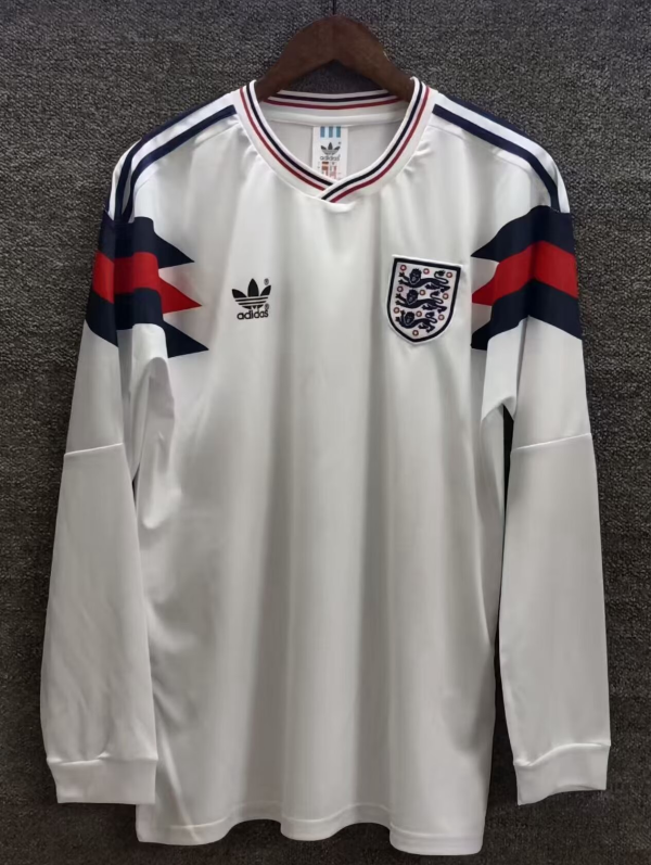 1990 England Home Retro Long Sleeve Soccer Jersey