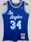 1996-97 LAKERS O'NEAL #34 Blue Retro Top Quality Hot Pressing NBA Jersey(圆领）