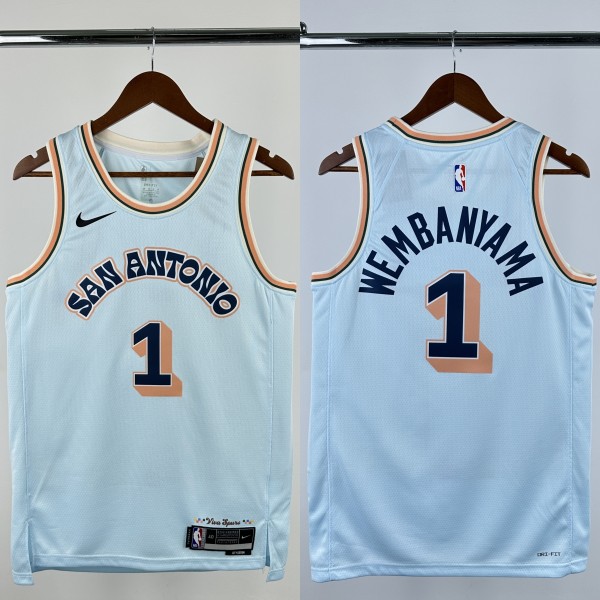 24-25 SA Spurs WEMBANYAMA #1 Light blue City Edition Top Quality Hot Pressing NBA Jersey