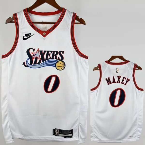 25-26 76ERS MAXEY #0 White Top Quality Hot Pressing NBA Jersey (V领)