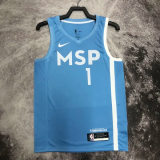 2019-20 Timberwolves EDWARDS #1 Sky Blue Retro Top Quality Hot Pressing NBA Jersey