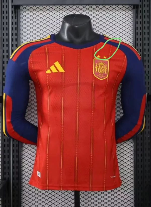 2026 World Cup Spain Home Long Sleeve Player Version Soccer Jersey (With 2 Star)*两颗星*长袖球员