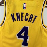 24-25 Lakers KNECHT #4 Yellow Top Quality Hot Pressing NBA Jersey(圆领)