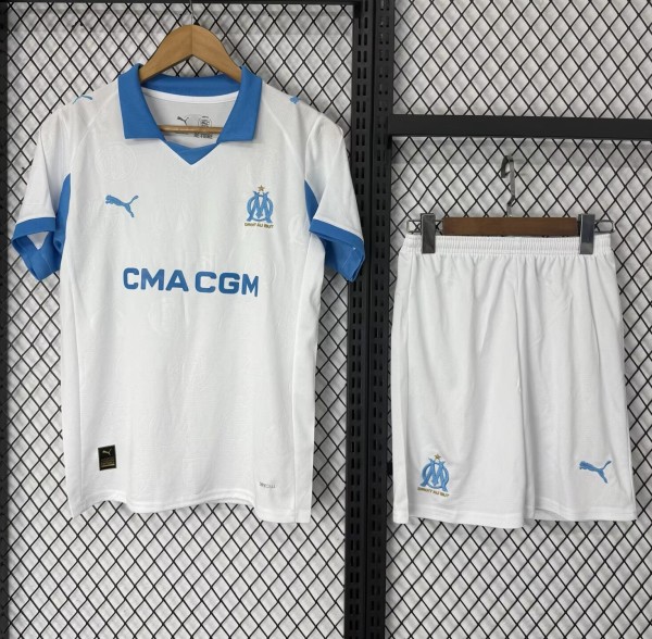 25-26 Marseille Home Kids Soccer Jersey