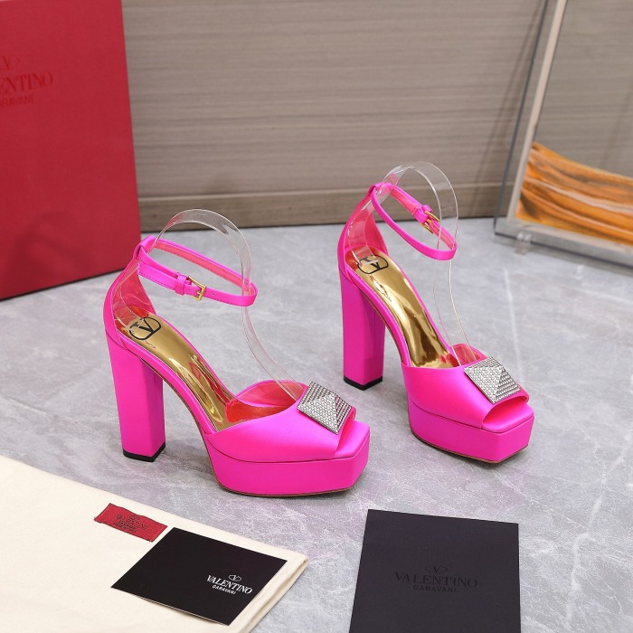 Valentino One Stud Open-Toe Satin Platform Pumps Size 35-41 3-Color