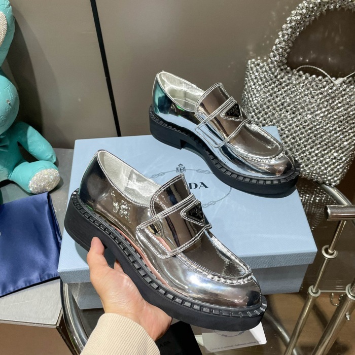 Prada Metallic Leather Loafers Sneaker Size 35-40   3-Color