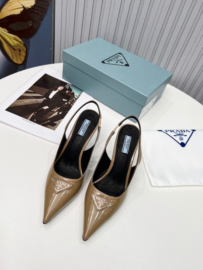 Prada Brushed Leather Slingback Pumps Size 35-41 8-Color