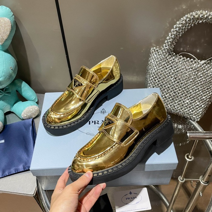 Prada Metallic Leather Loafers Sneaker Size 35-40   3-Color