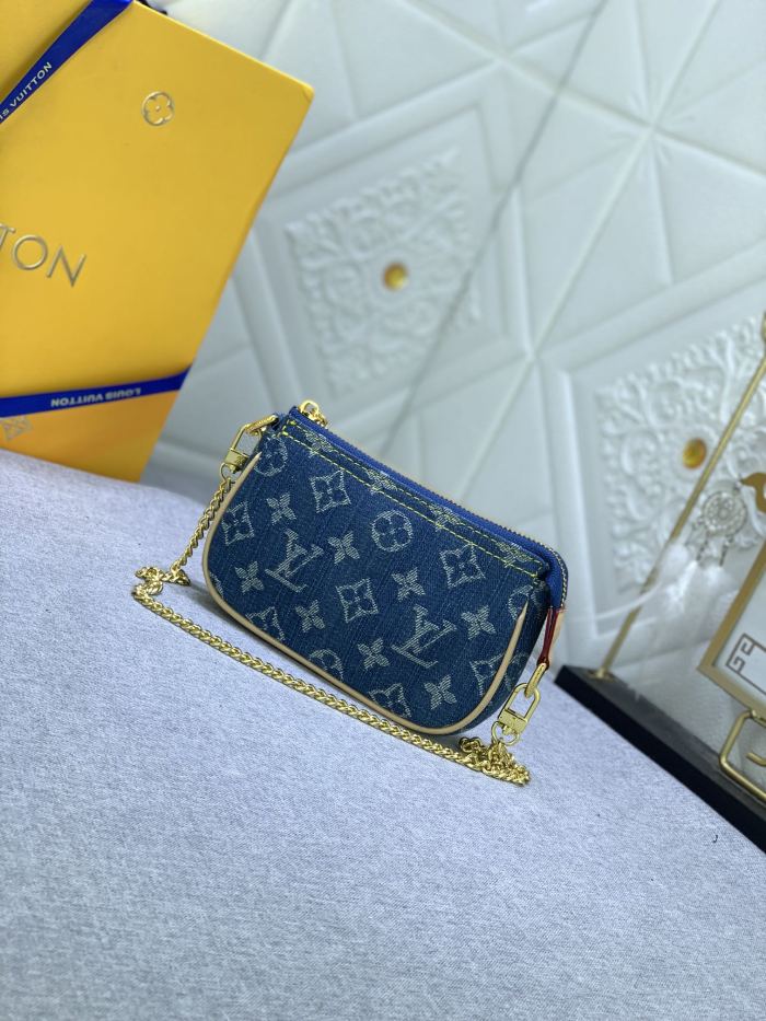 Louis Vuitton M82960 Mini Pochette  Accessorie Monogram Denim Cowboy Shoulder Bags Size 4.5*9.5*4cm