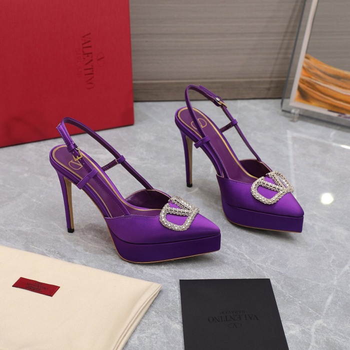 Valentino Vlogo Signature Satin Slingback Platform Size 35-41 5-Color