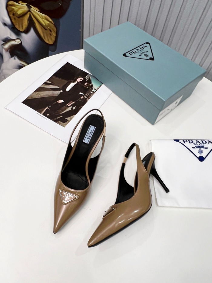 Prada Brushed Leather Slingback Pumps Size 35-41 8-Color