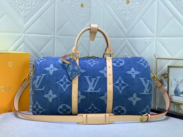 Louis Vuitton KEEPALL BANDOULIÈRE 45 Keepall Bandoulière  Monogram Denim Travel Bags Size 45*27*20cm