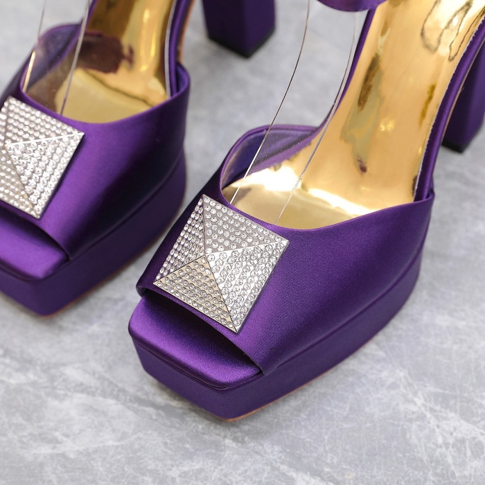 Valentino One Stud Open-Toe Satin Platform Pumps Size 35-41 3-Color