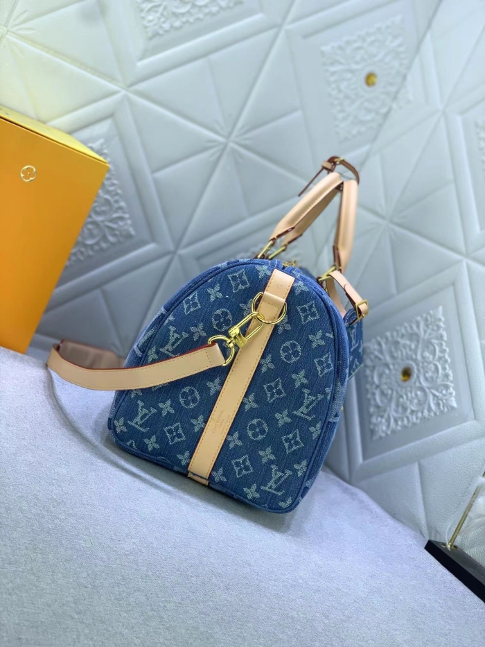 Louis Vuitton KEEPALL BANDOULIÈRE 45 Keepall Bandoulière  Monogram Denim Travel Bags Size 45*27*20cm